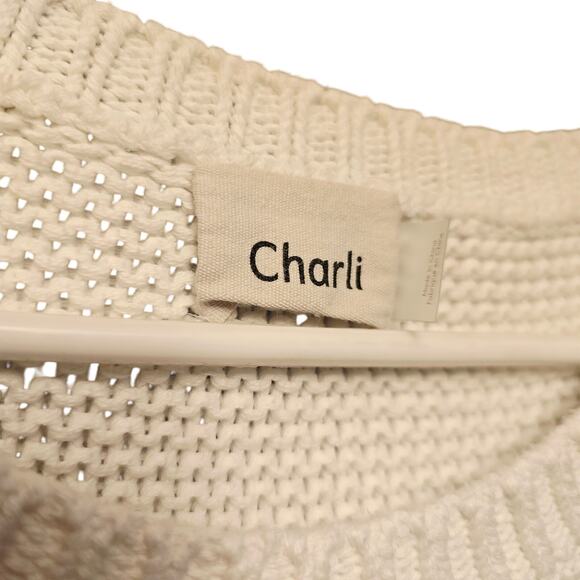 Charli white fringe sleeve knit sweater size Large - Picture 5 of 7